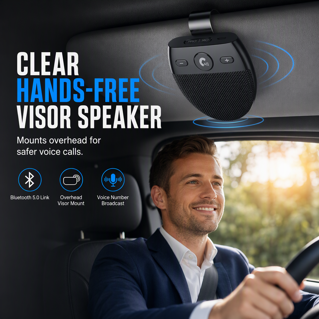 🚗55% OFF NOW! Careluxpro SP11 Car Sun Visor Bluetooth Hands Free Speakerphone, Vibration Auto Power On, A2DP Music Streaming, Caller ID Voice Prompt, Bluetooth 5.0 Visor Mount Speaker for Safe Driving Calls