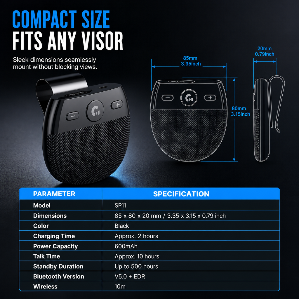 🚗55% OFF NOW! Careluxpro SP11 Car Sun Visor Bluetooth Hands Free Speakerphone, Vibration Auto Power On, A2DP Music Streaming, Caller ID Voice Prompt, Bluetooth 5.0 Visor Mount Speaker for Safe Driving Calls