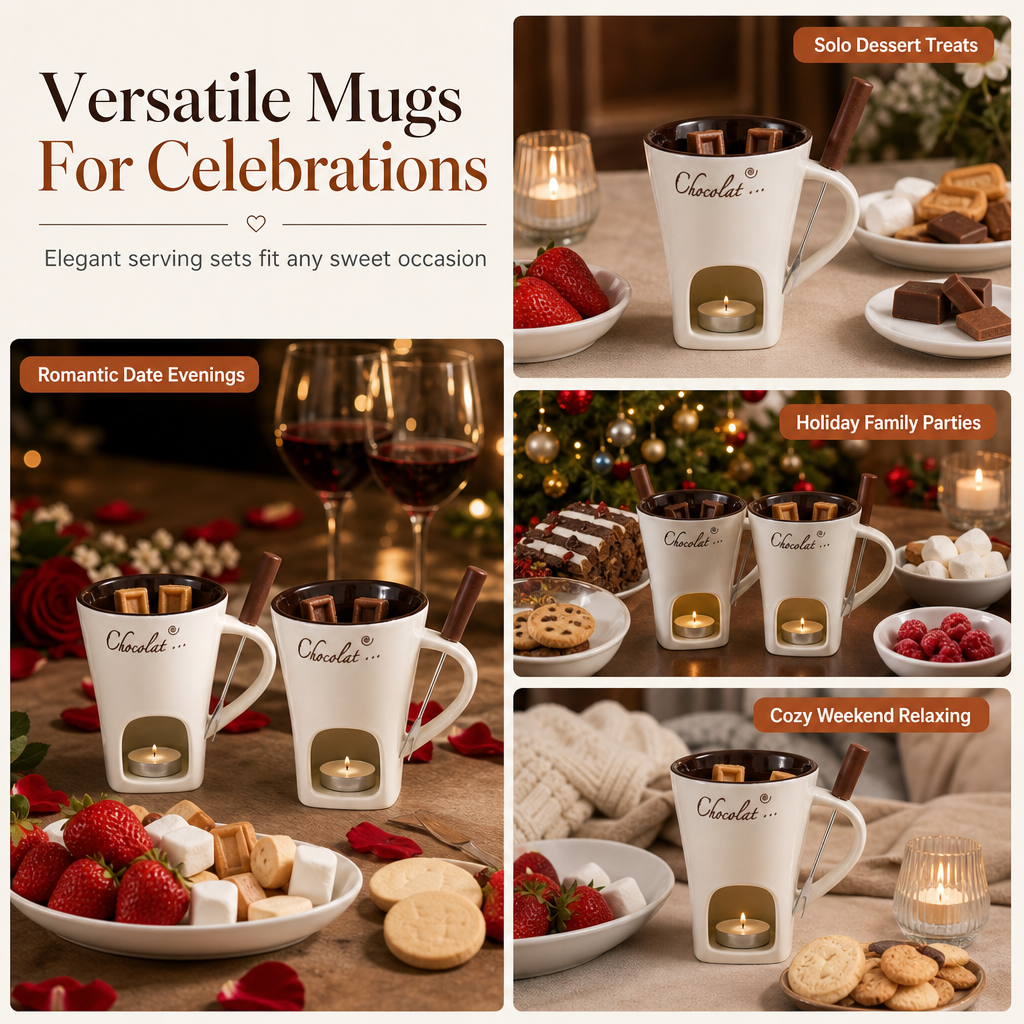 Ceramic Chocolate and Cheese Fondue Melter Mug with Fork