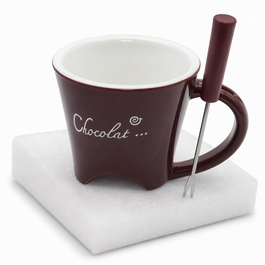 Ceramic Chocolate and Cheese Fondue Melter Mug with Fork