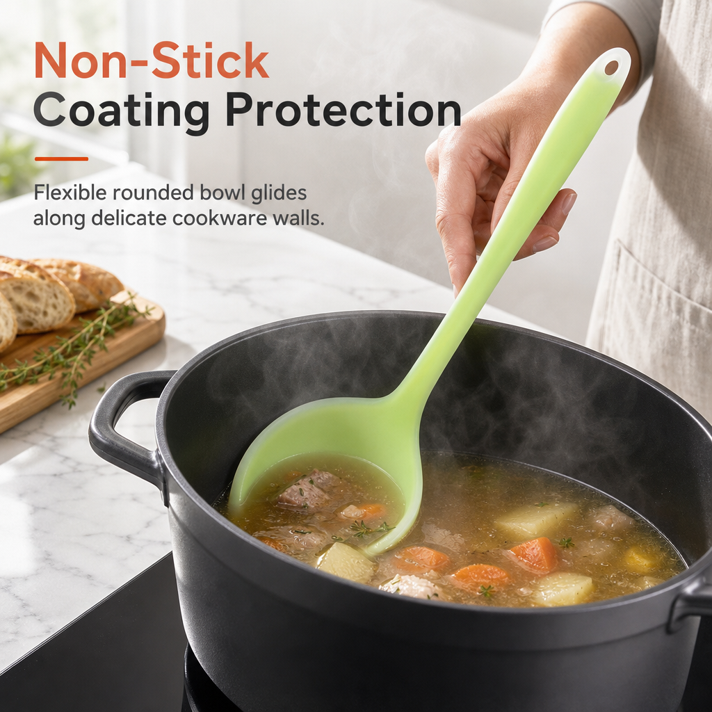 Thickened Translucent Silicone Soup Ladle for Non-Stick Cookware Kitchen Cooking Spoon