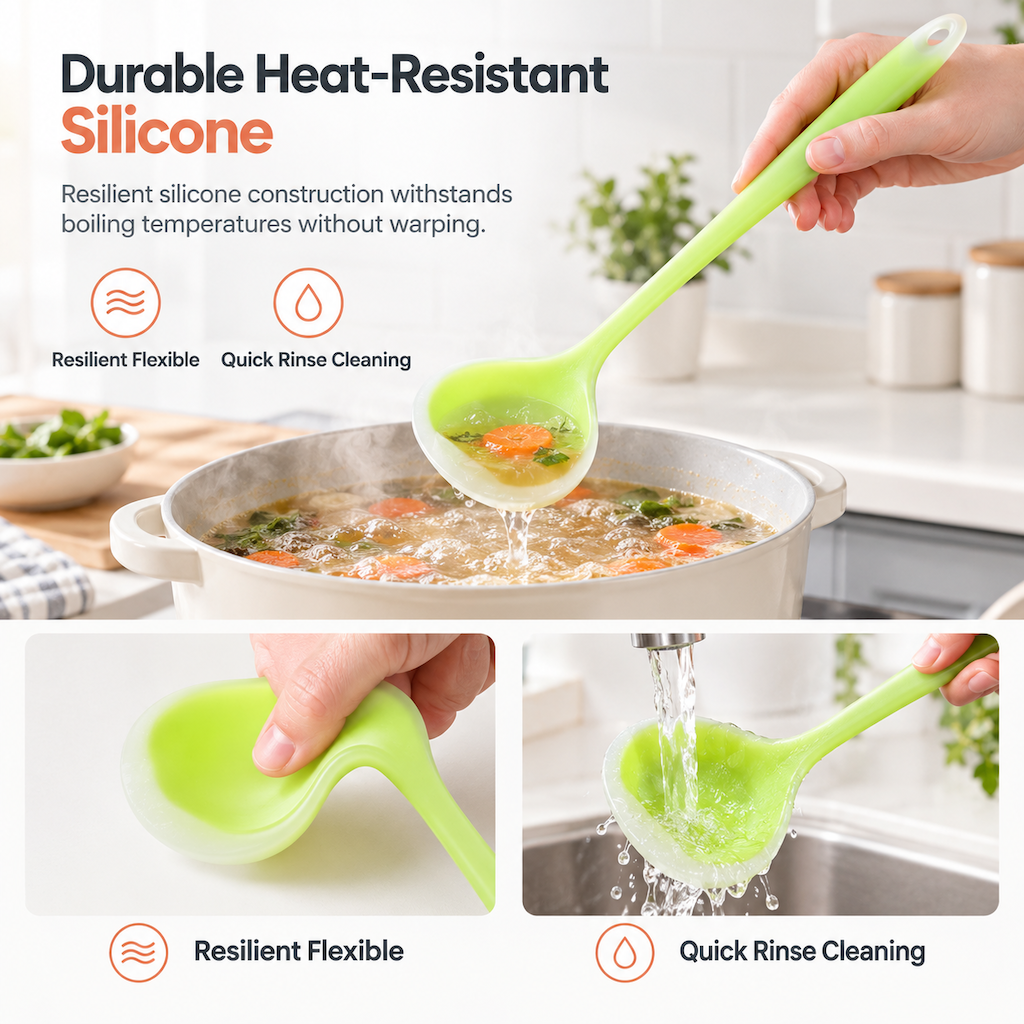 Thickened Translucent Silicone Soup Ladle for Non-Stick Cookware Kitchen Cooking Spoon
