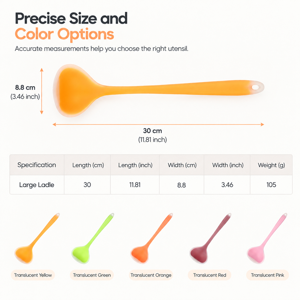Thickened Translucent Silicone Soup Ladle for Non-Stick Cookware Kitchen Cooking Spoon