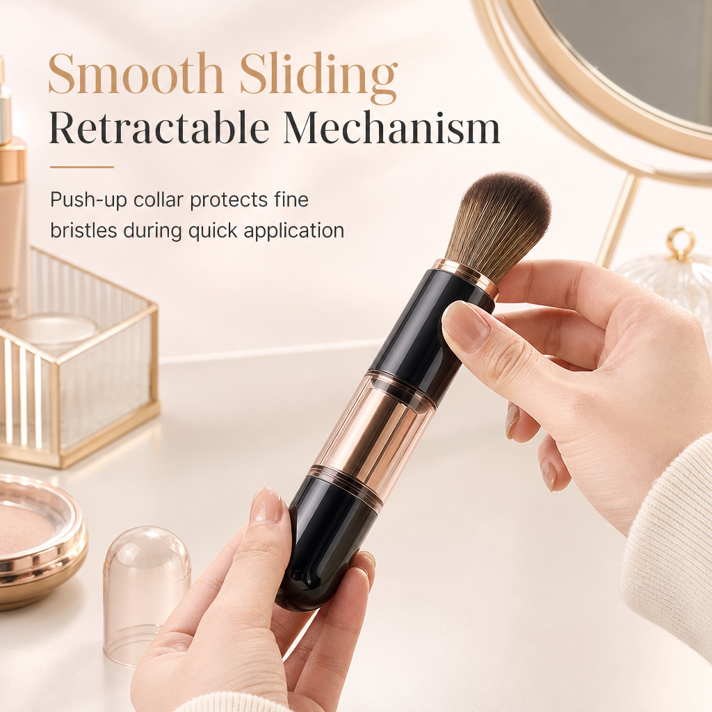 🖌️LAST DAY SALE 60% OFF !!📢Portable Retractable Makeup Brush Set – Multifunctional Travel Cosmetic Tool with Powder, Blush & Silicone Lip Brush