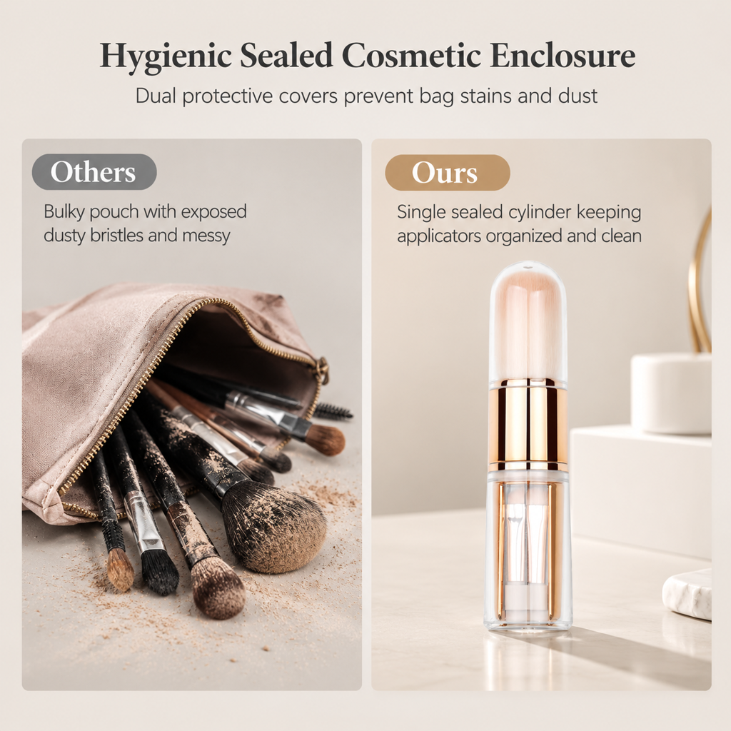 🖌️LAST DAY SALE 60% OFF !!📢Portable Retractable Makeup Brush Set – Multifunctional Travel Cosmetic Tool with Powder, Blush & Silicone Lip Brush
