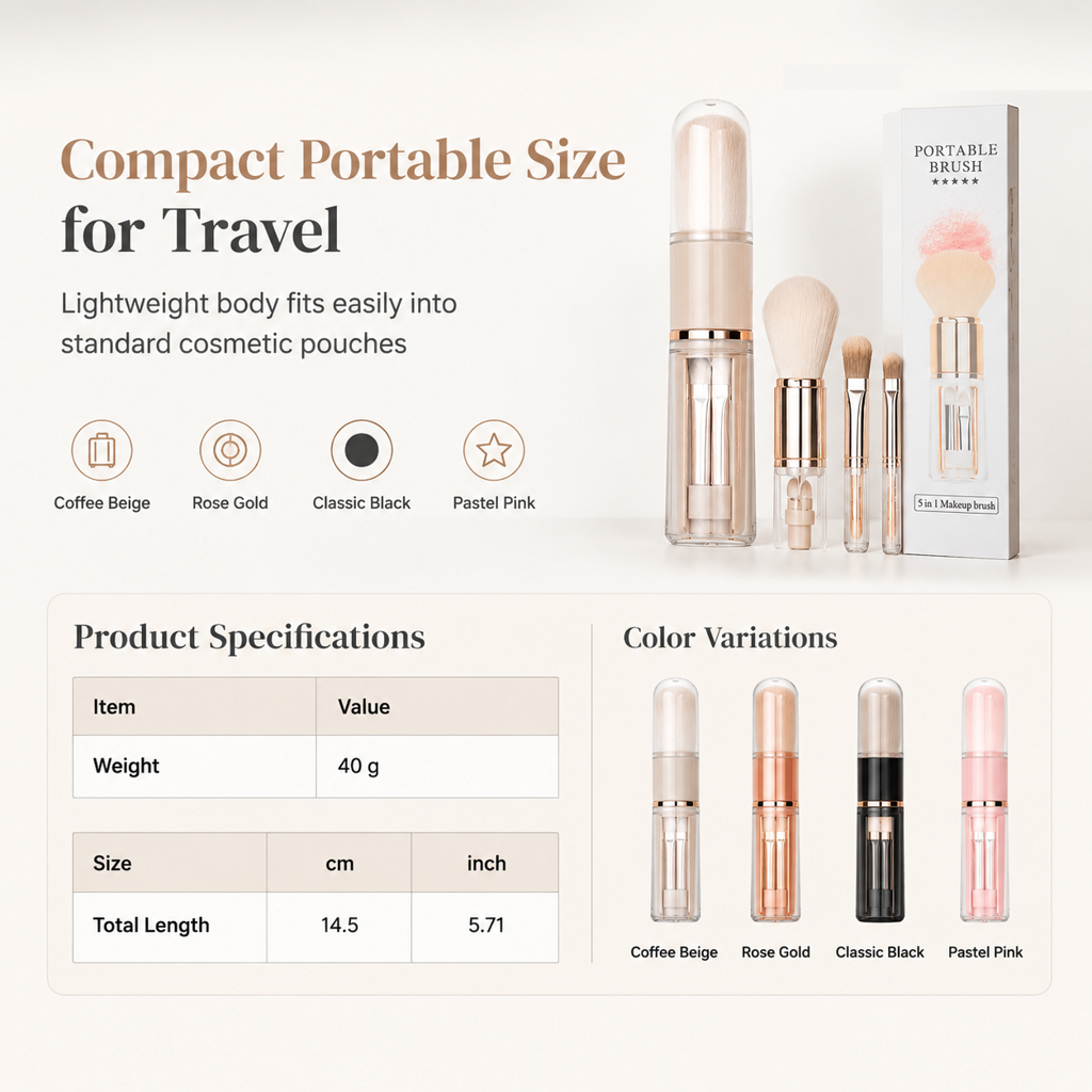 🖌️LAST DAY SALE 60% OFF !!📢Portable Retractable Makeup Brush Set – Multifunctional Travel Cosmetic Tool with Powder, Blush & Silicone Lip Brush