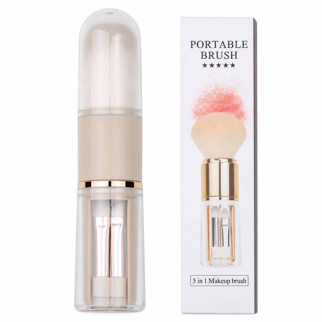 🖌️LAST DAY SALE 60% OFF !!📢Portable Retractable Makeup Brush Set – Multifunctional Travel Cosmetic Tool with Powder, Blush & Silicone Lip Brush
