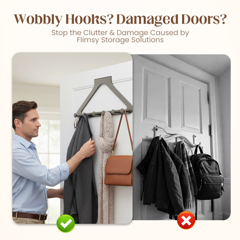 Drill-Free Over-the-Door 6-Hook Rack