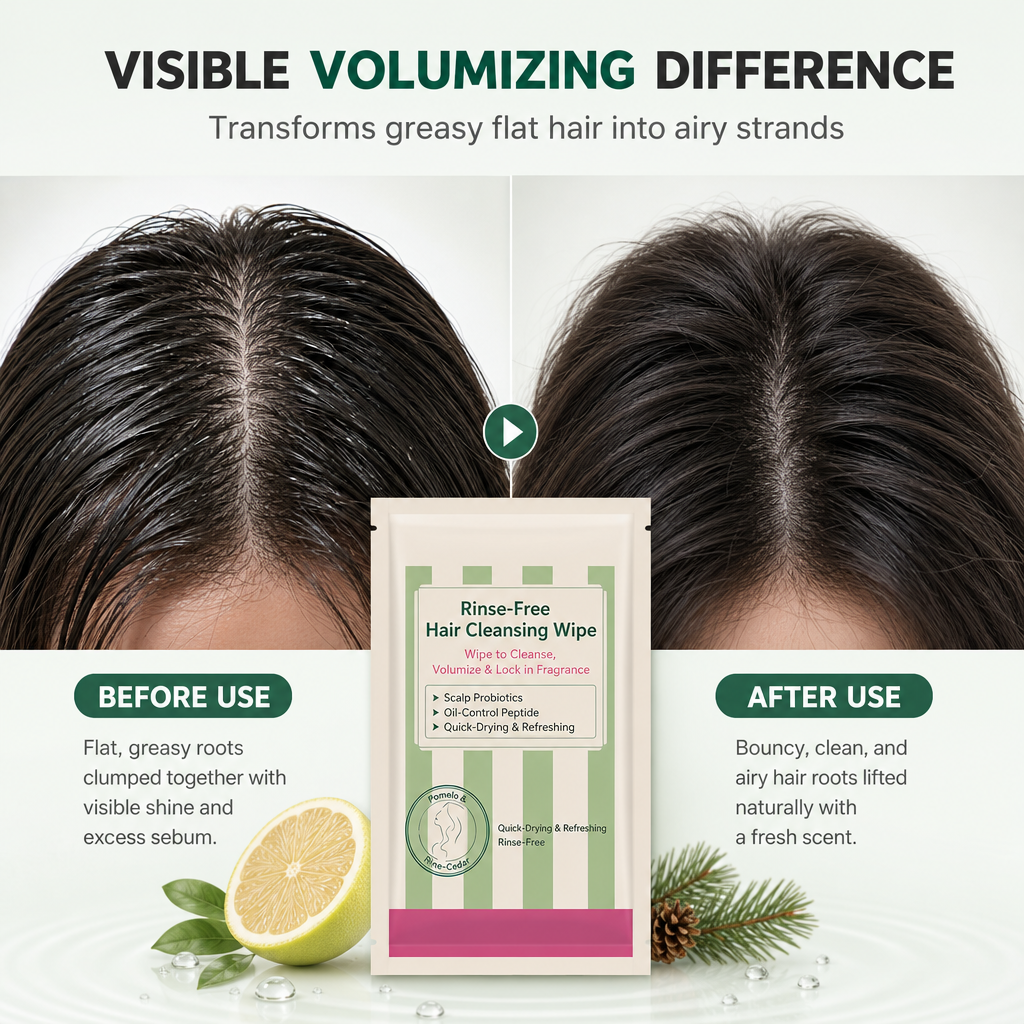 💇‍♀️50% OFF NOW! Rinse-Free Hair Cleansing Wipes – Waterless Oil Control Hair Root Refreshing Wipes, Portable Single Sachet Hair Towel for Greasy Flat Hair