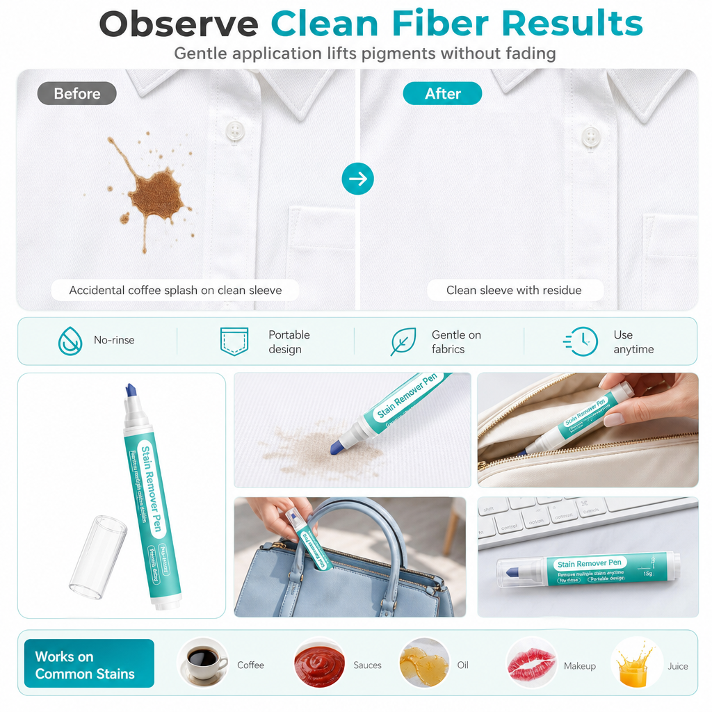 Portable Waterless Stain Remover Pen for Clothes 15g Instant Oil Stain Cleaning Stick for White Clothing
