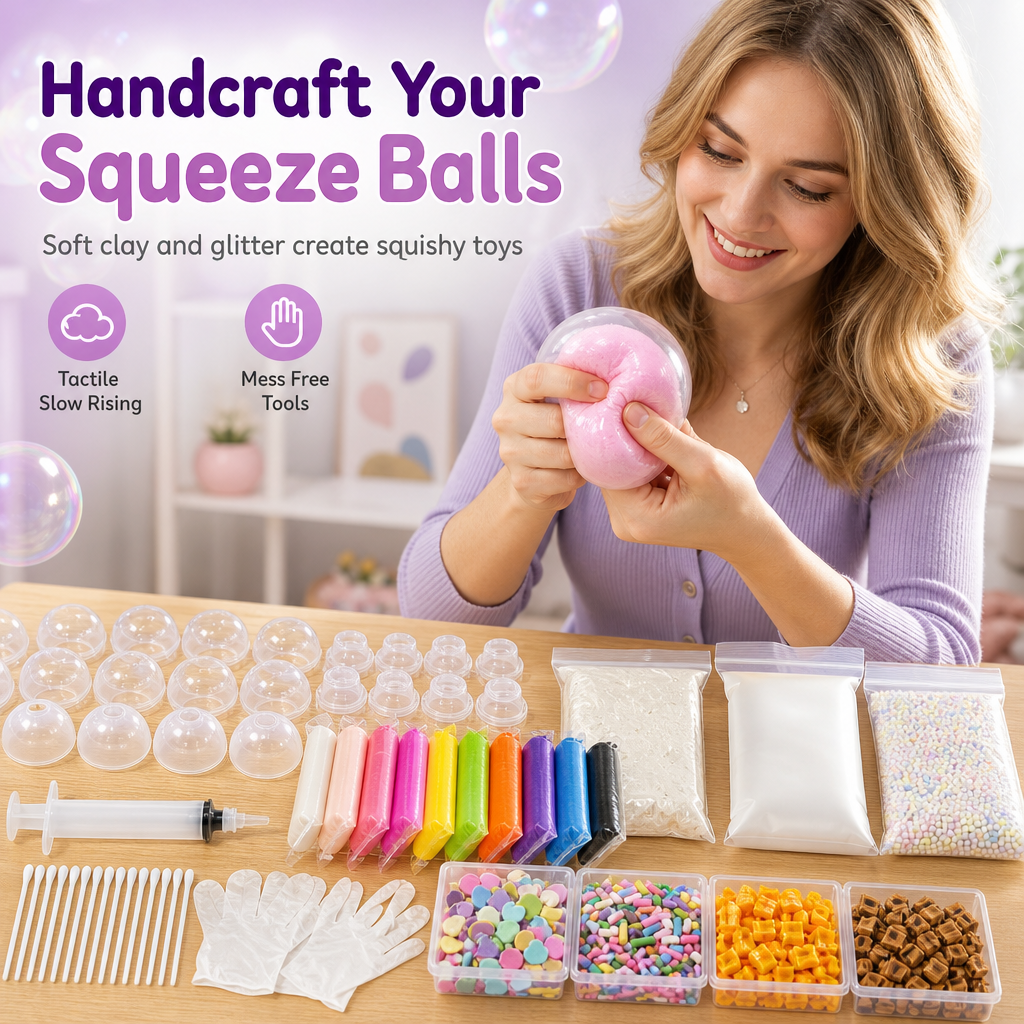 DIY Clay Squeeze Ball Craft Kit Slow Stress Relief Handmade Toy Set for Kids