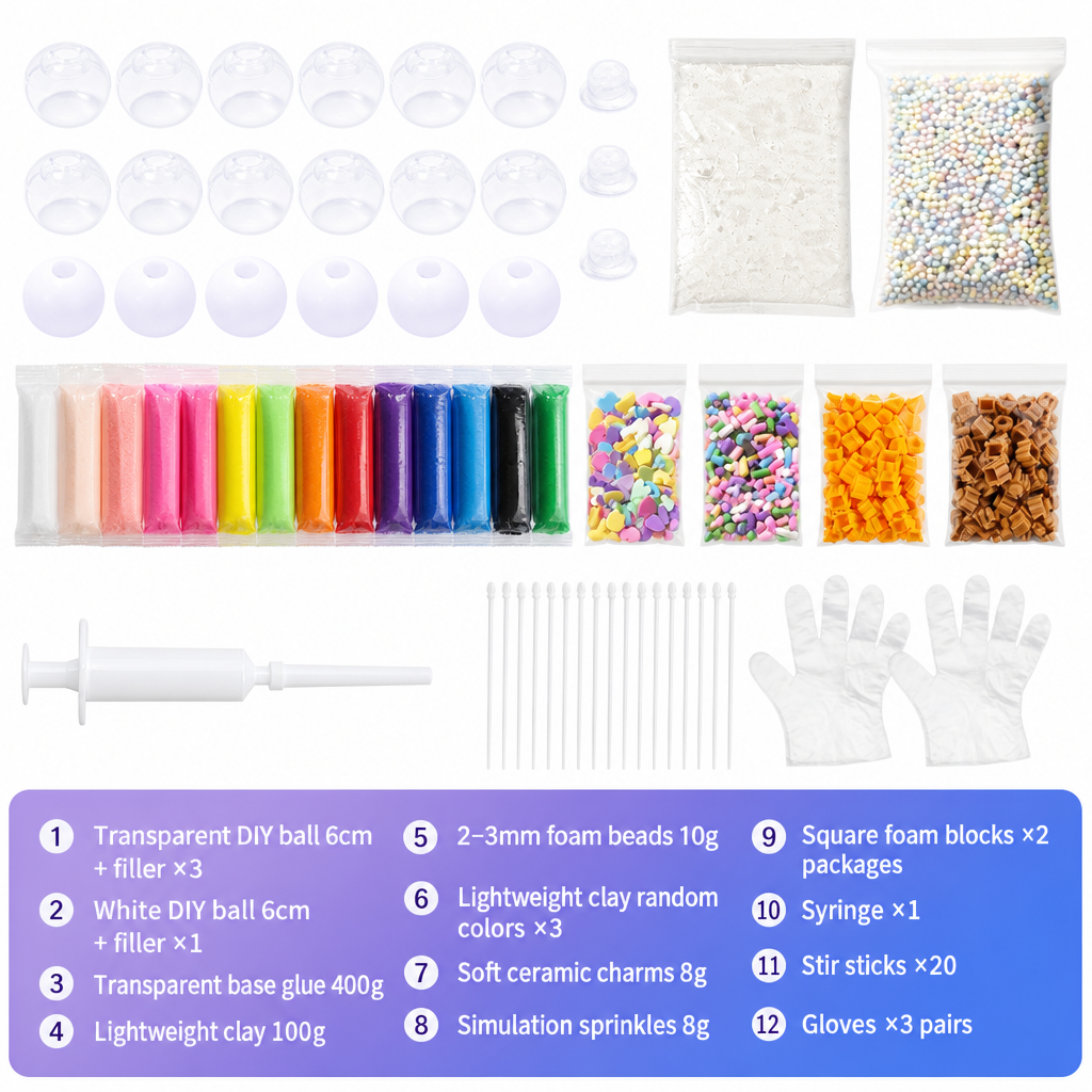 DIY Clay Squeeze Ball Craft Kit Slow Stress Relief Handmade Toy Set for Kids