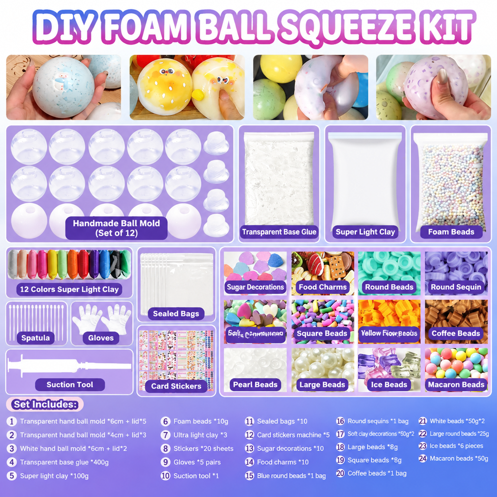 DIY Clay Squeeze Ball Craft Kit Slow Stress Relief Handmade Toy Set for Kids