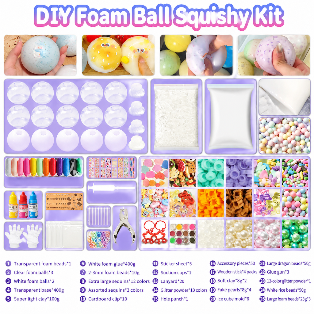 DIY Clay Squeeze Ball Craft Kit Slow Stress Relief Handmade Toy Set for Kids