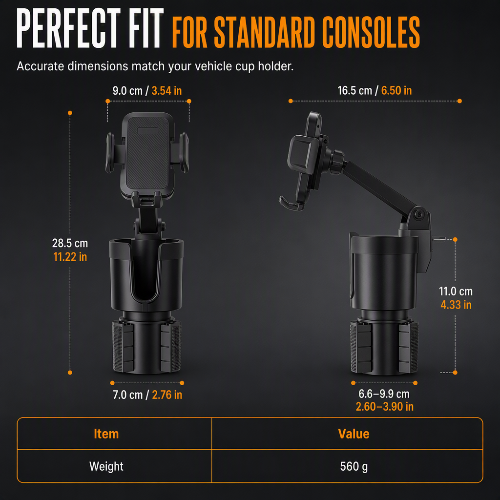 2 in 1 Car Cup Holder and Phone Mount Multifunctional Center Console Beverage Bottle Holder and Mobile Phone Navigation Stand