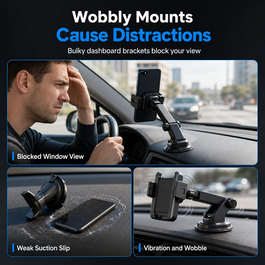 Foldable Rotatable Car Phone Mount with Sticky Vacuum Suction Cup for Dashboard