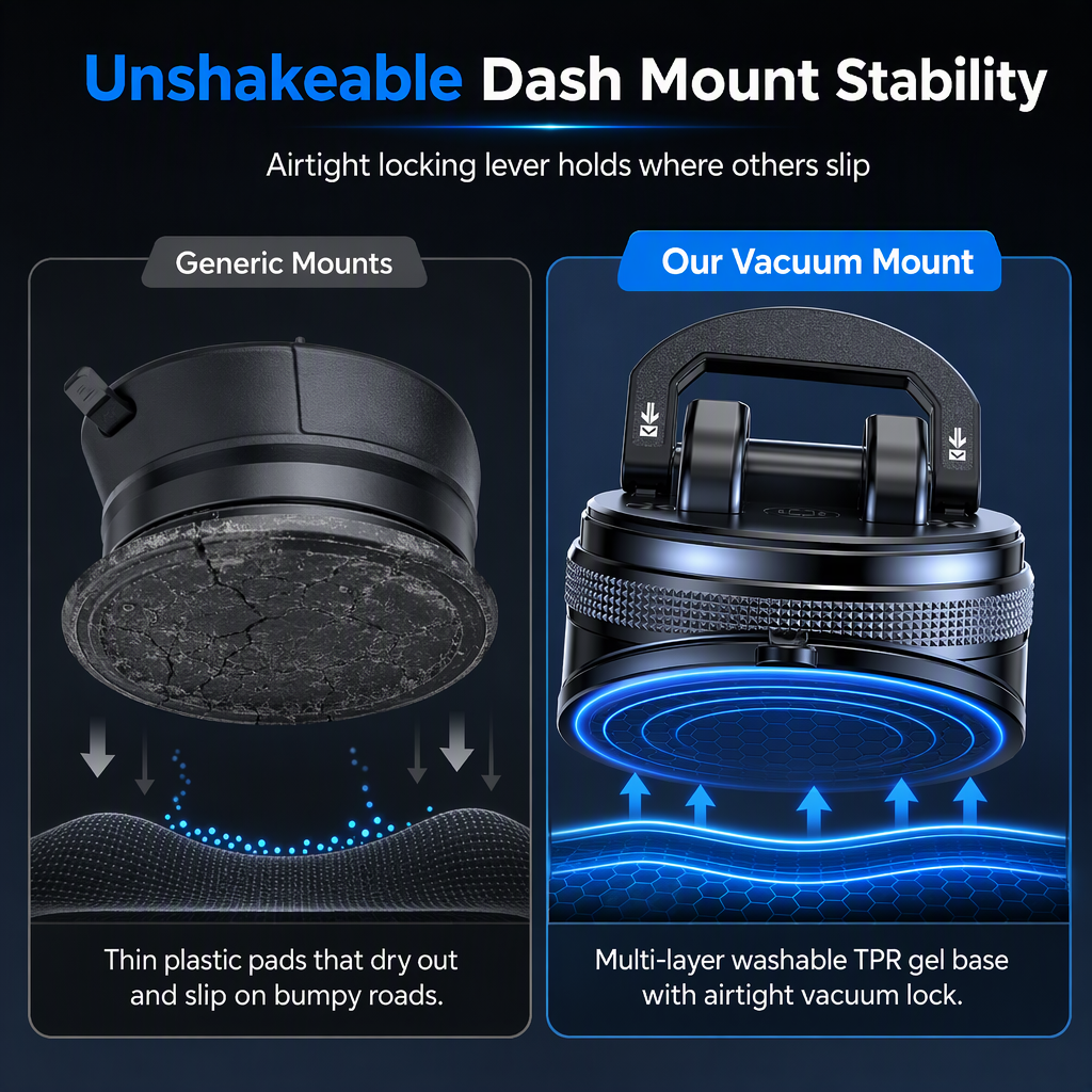 Foldable Rotatable Car Phone Mount with Sticky Vacuum Suction Cup for Dashboard