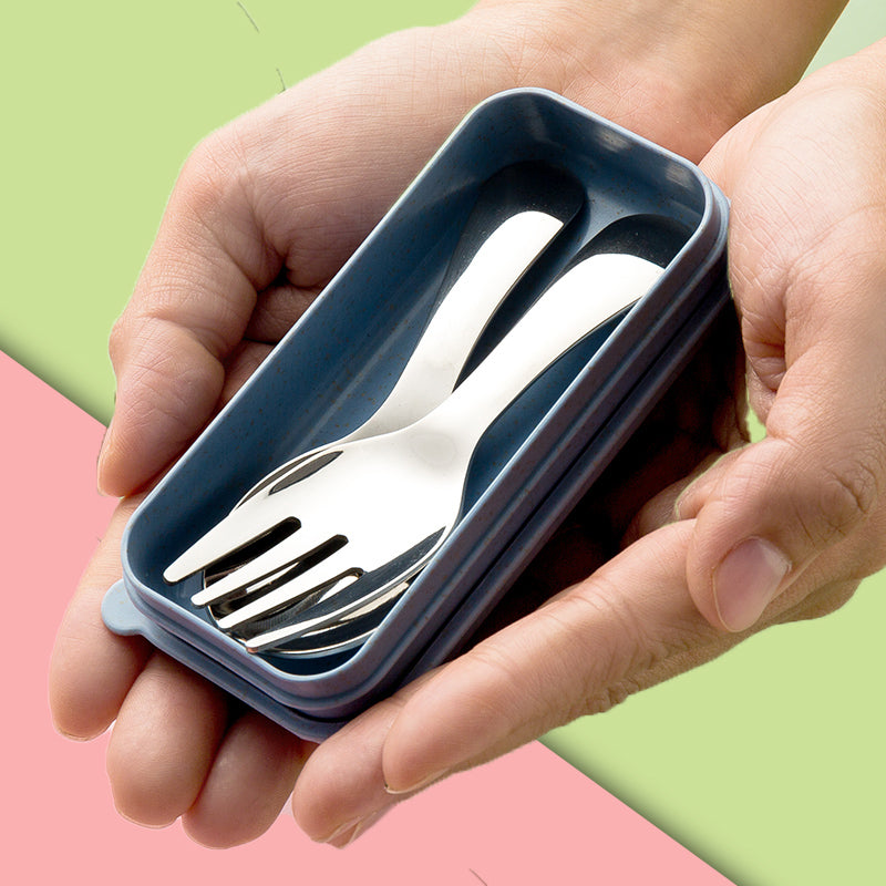 🍱50% OFF NOW! Compact Stainless-Steel Spoon & Fork Lunchbox Set – Portable Reusable Cutlery Set, Mirror Polished Metal Utensils for Office, Camping, School Picnic