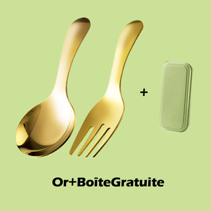 🍱50% OFF NOW! Compact Stainless-Steel Spoon & Fork Lunchbox Set – Portable Reusable Cutlery Set, Mirror Polished Metal Utensils for Office, Camping, School Picnic