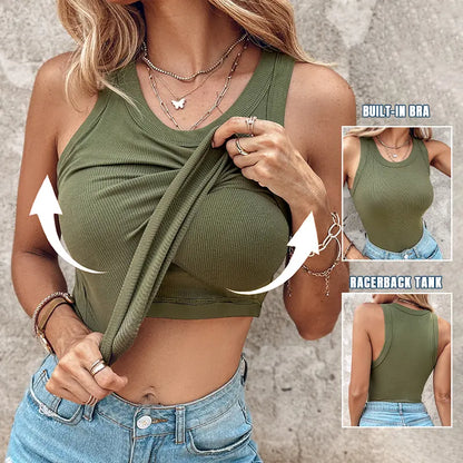 💖Last Day Special Price ￡12.99!!💖Ribbed Stretchy Tank Top with Shelf Bra