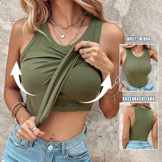 💖Last Day Special Price ￡12.99!!💖Ribbed Stretchy Tank Top with Shelf Bra